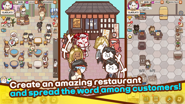 《貓咪餐廳》 Neko Restaurant : Cat Tycoon 2月25日通知上架 不算可愛的貓咪題材 點擊放置餐廳經營手遊 | 打掃、洗碗、做菜 招募員工 挑戰 西餐廳、日式餐廳、咖啡廳