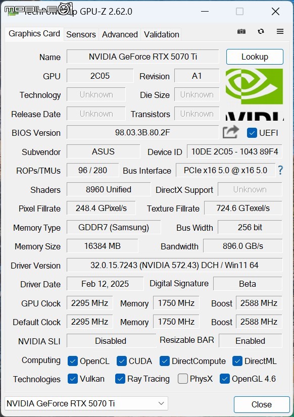 點我看大圖 ASUS TUF GeForce RTX 5070 Ti O16G GAMING 顯示卡開箱實測 以優異散熱性能帶來效能加值的超頻卡選擇