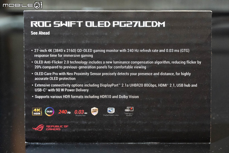 ROG 推出全球首款 27 吋 4K 解析度 OLED 電競螢幕 Swift OLED PG27UCDM 採用第四代 QD-OLED 面板提供更舒適遊戲體驗
