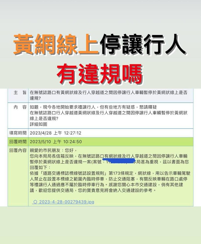 你知道路口的黃網線，沒斑馬線也要停讓行人嗎? 檢舉成功