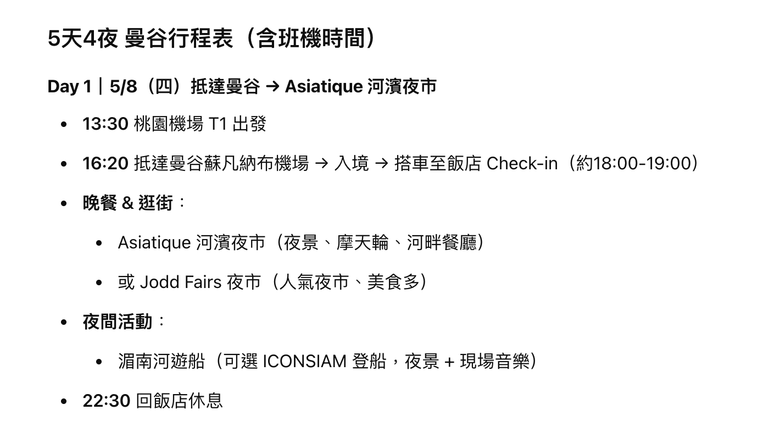 用ChatGPT排曼谷行程？