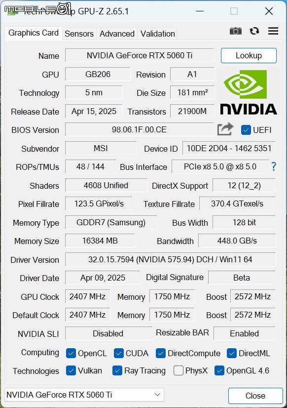 點我看大圖 NVIDIA GeForce RTX 5060 Ti 顯示卡實測 在 1440p 解析度達成 3A 遊戲大作 100 fps 順跑目標