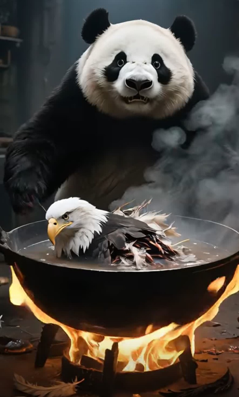 「大熊貓痛揍老鷹」的圖,火了!
