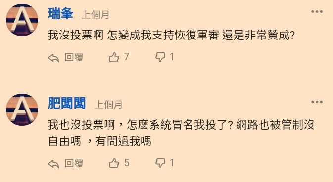 線上民調疑似出現自動投票情形，目前原因不明。