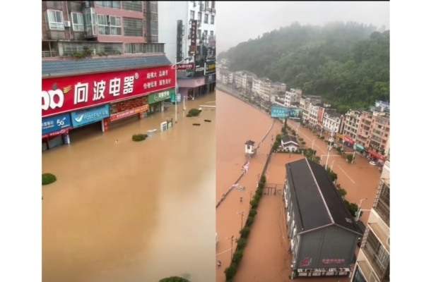 強暴雨引發大洪水 貴州榕江球場積水深2米