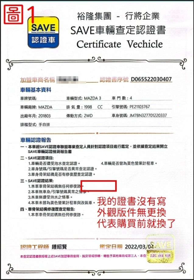 車商說是原鈑件,買完才發現換過車門跟葉子板?