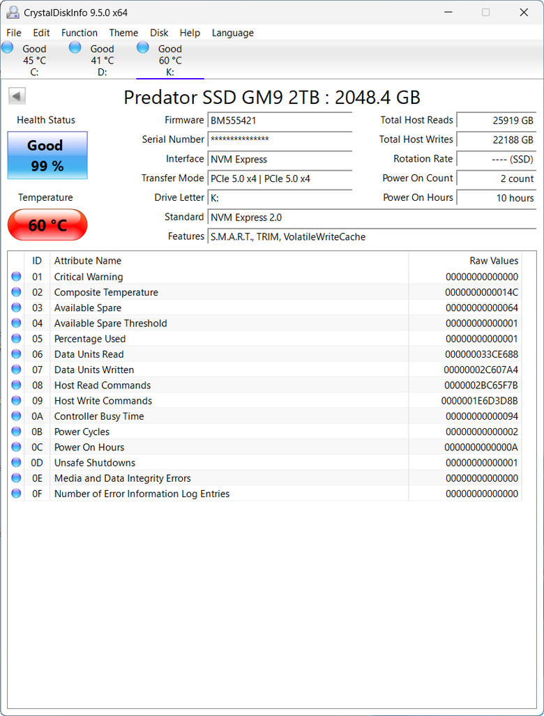【開箱簡測】Acer Predator GM9 2TB PCIe Gen5.0 x4 (HMB) NVMe SSD 效能簡測 (圖多)