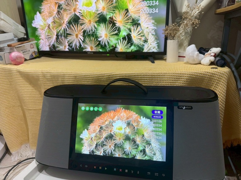 爸爸把遊覽車的卡拉OK買回家