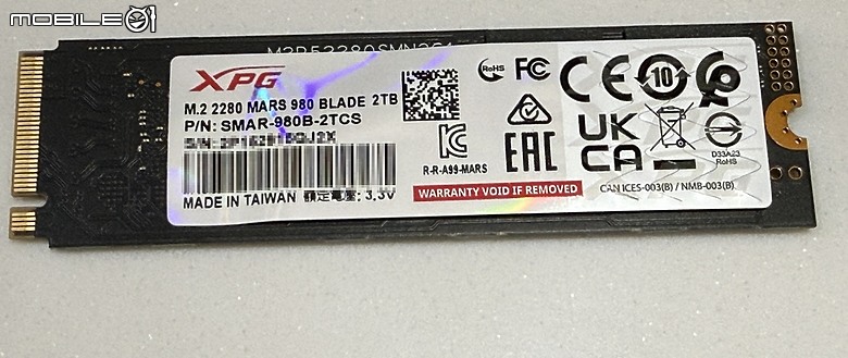 點我看大圖 低溫超快速 XPG MARS 980 BLADE SSD 開箱