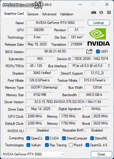 點我看大圖 MSI GeForce RTX 5060 8G GAMING OC 顯示卡開箱實測 以雙風扇設計提供小型機體顯示升級選項