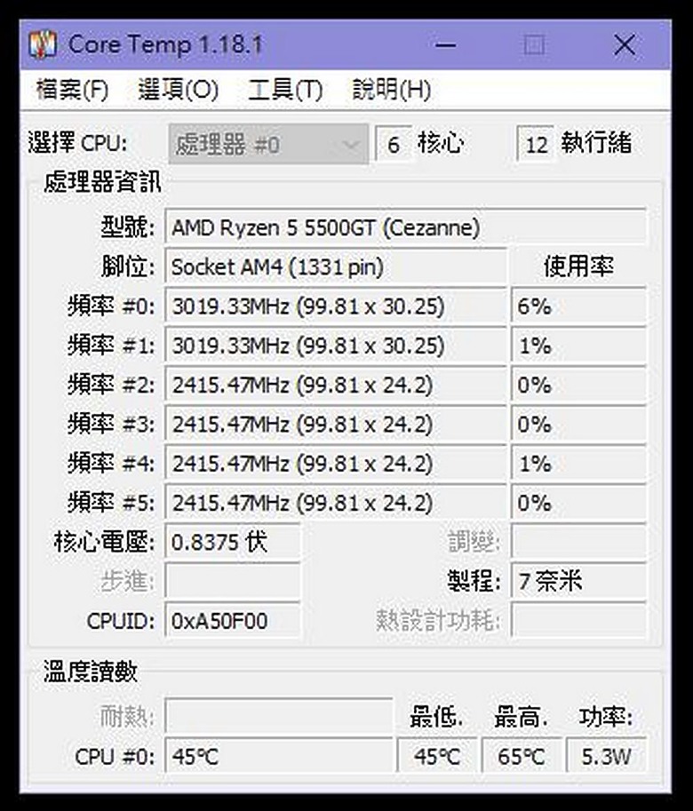請問 AMD Ryzen™ 5 5500GT 的溫度這樣正常嗎???昨天新買的