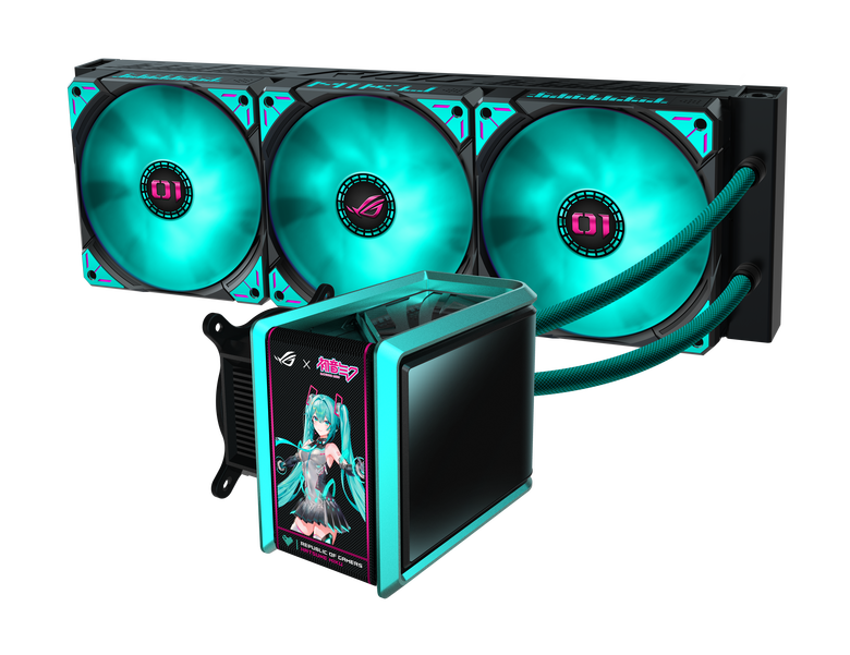 接力初音未來(Hatsune Miku)氣勢 ROG 推出一系列初音未來特別版產品 包括主機板、水冷、顯示卡、螢幕要讓公主殿下佔領桌面!