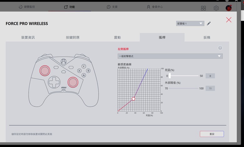 點我看大圖 MSI FORCE PRO WIRELESS 電競搖桿開箱評測 | 三段式霍爾效應觸發、48hrs 超強自定義長效沈浸體驗