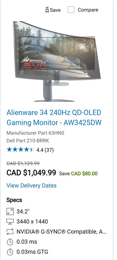Alienware AW3425DW 在台灣當盤子賣?