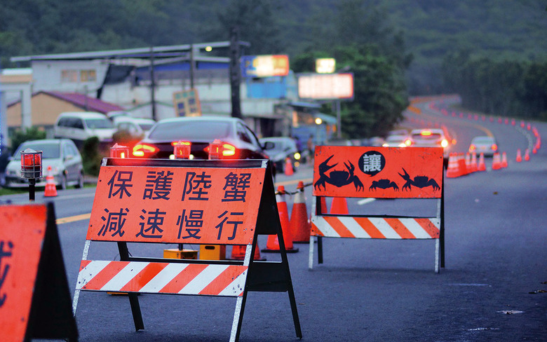 屏東。陸蟹出沒🦀🦀，減速慢行。🚗🛵🚚🚌