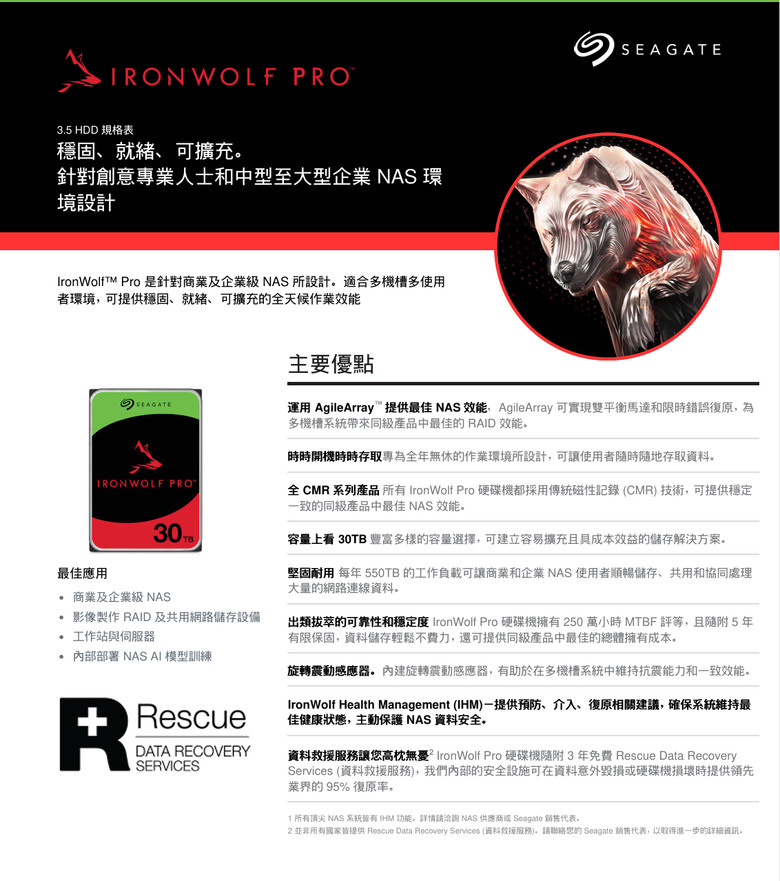 【開箱簡測】Seagate NAS (那嘶狼) IronWolf Pro 30TB ST30000NT011 硬碟效能簡測 (圖多)
