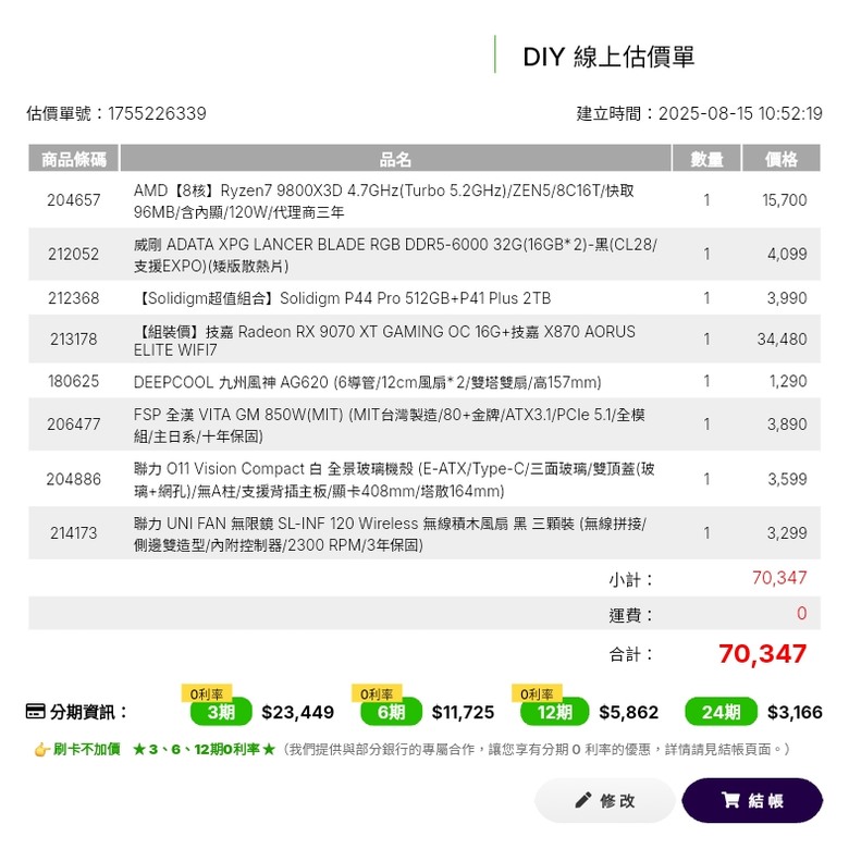 預算65-70k 求健檢