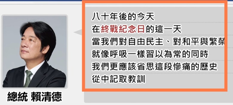 賴功德出席紀念歐洲慶祝二戰勝利，中華民國變成終戰？