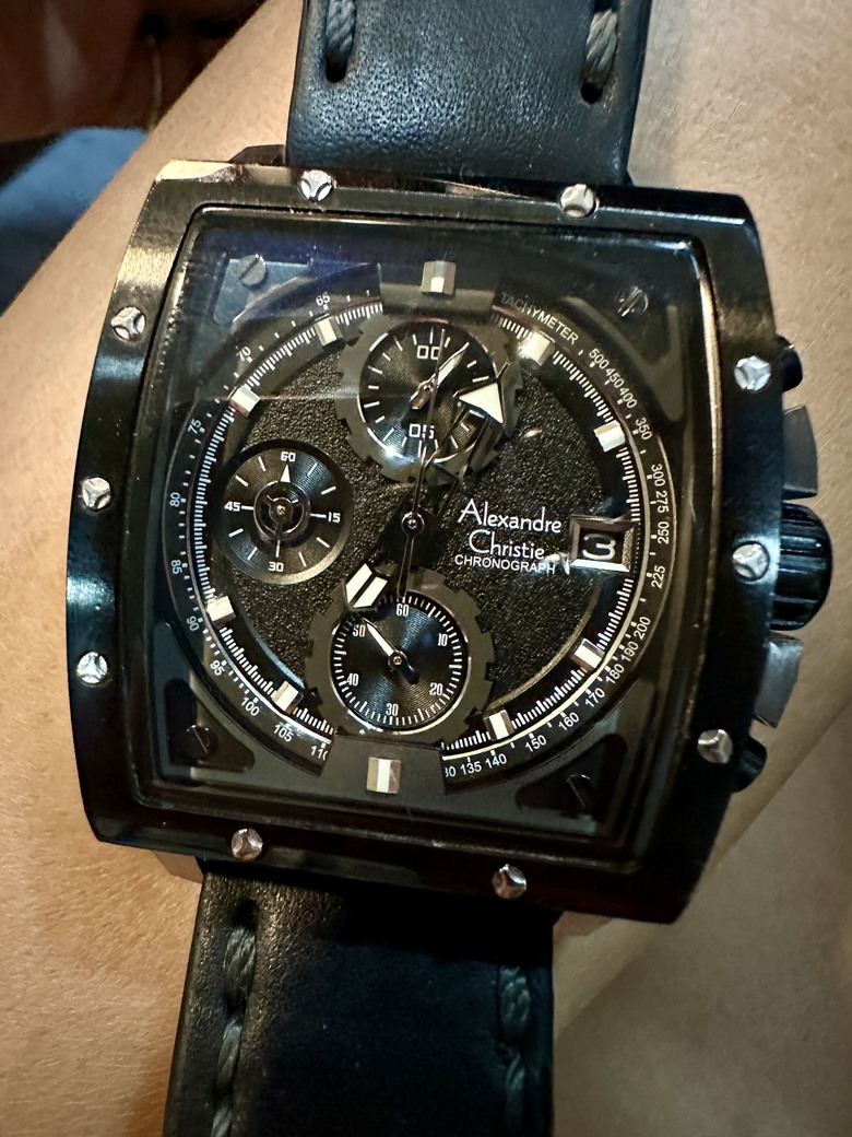 Alexandre Christie 方形霸氣皮革款男錶 6376MC