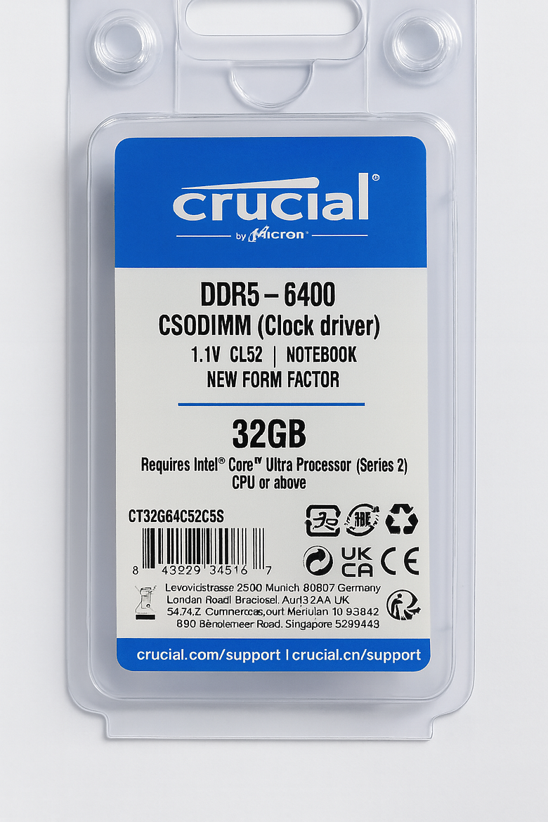 點我看大圖 Intel Core Ultra 行動平台擴充升級首選 Crucial DDR5 CSODIMM
