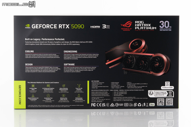 ROG Matrix Platinum GeForce RTX 5090 顯示卡開箱實測 集 30 周年經驗大成的頂級遊戲效能輸出者