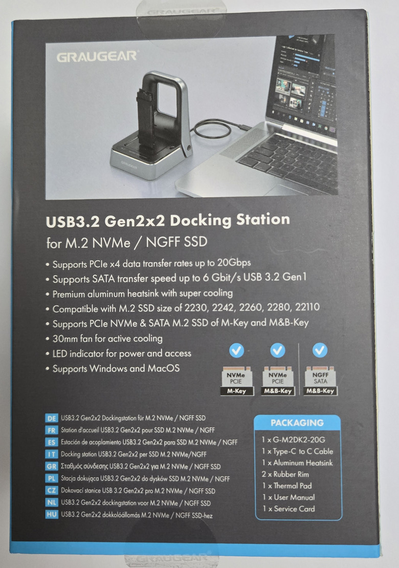 【開箱簡測】GRAUGEAR USB3.2 20Gbps Type C M.2 NVMe/NGFF 美型外接盒(Dock Station) 效能簡測 (圖多)
