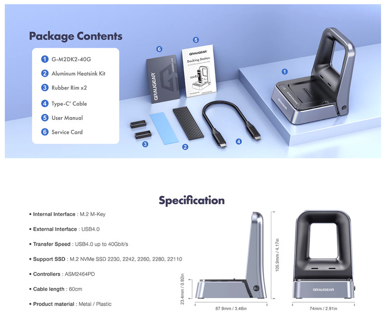 【開箱簡測】GRAUGEAR USB3.2 20Gbps Type C M.2 NVMe/NGFF 美型外接盒(Dock Station) 效能簡測 (圖多)