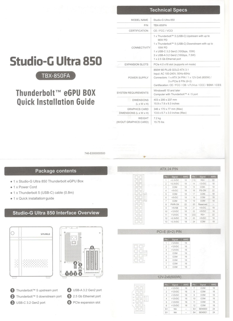 TBT5顯卡外接 SPARKLE STUDIO-G 850 ULTRA