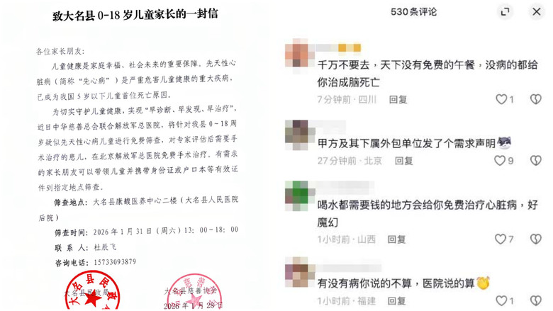 傳301醫院給河北孩子免費體檢，嚇壞網民