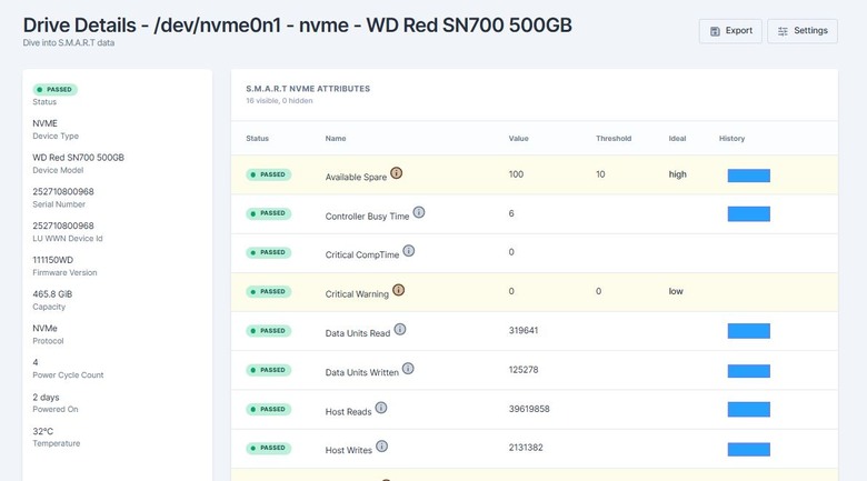 Synology DSM 7.3.2-86009 - 觀看硬碟 S.M.A.R.T 資訊 - Scrutiny