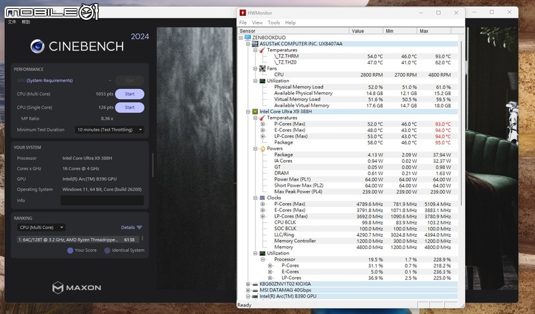 Intel Core Ultra X9 388H 處理器效能實測 兼具效能跟電池續航力表現的頂尖行動戰士！