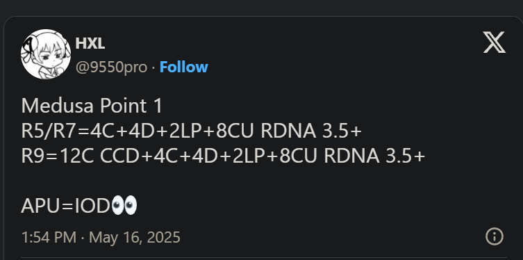 AMD「美杜莎點1號」APU現身，該APU將用於下一代筆記型電腦，採用4個Zen6經典核心+4個Zen6密集核心的配置。