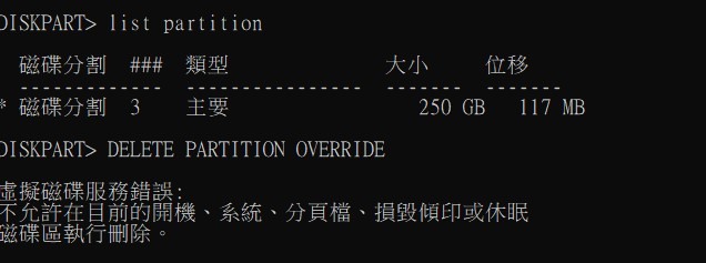 舊硬碟要轉成資料碟! 但是無法刪除 : 虛擬磁碟服務錯誤