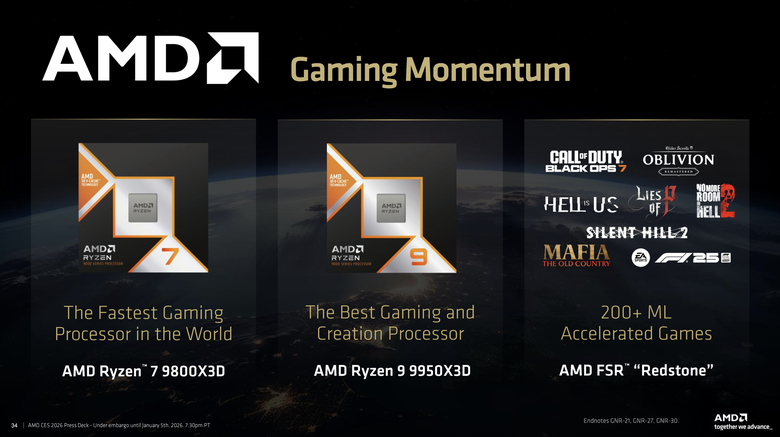 【CES2026】AMD 推出 Ryzen 7 9850X3D 處理器 以提高時脈穩固最強遊戲處理器地位