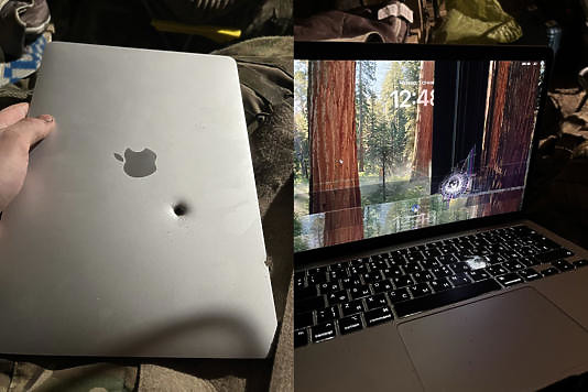 點我看大圖 最強防彈衣? MacBook Air幫烏克蘭士兵擋砲火 網友笑:連Apple都想不到