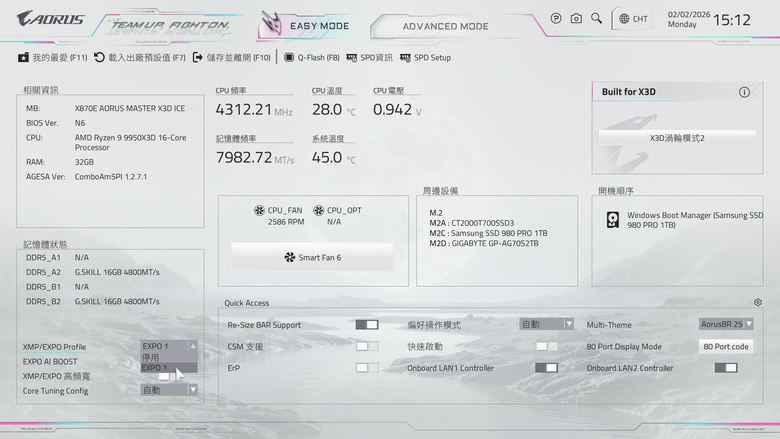 技嘉 X870E AORUS MASTER X3D ICE 主機板開箱實測 以完整周邊配置搭配 AI 加速性能