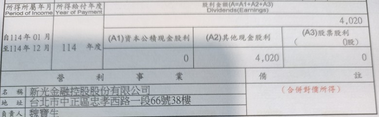 台新新光的股利憑證？