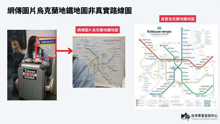 點我看大圖 別被騙!烏克蘭地鐵行李箱貼「Taiwan is not China」?事實查核揭真相
