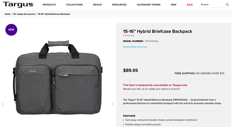 點我看大圖 開箱|【Targus 泰格斯】TBT94304GL 15-16 吋筆電側背後背包 - 是側背包也是後背包,秒切換你的專業與自在!