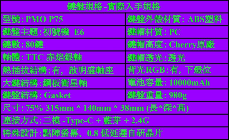 鍵盤開箱：PMO P75 75% 塑料鍵盤-初號機配色