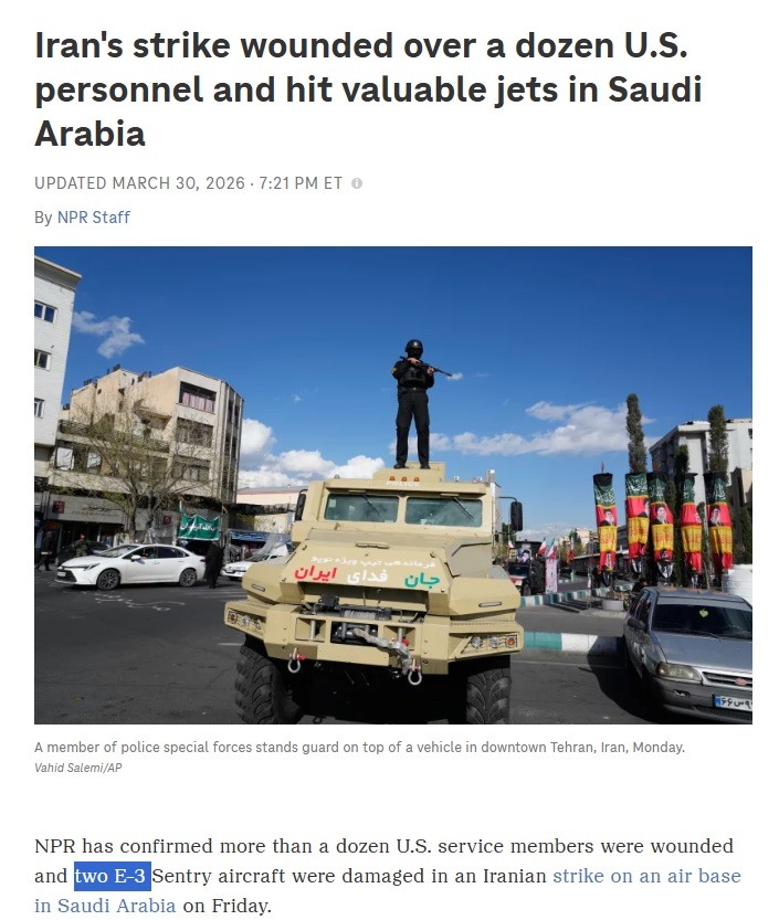 美國國家公共廣播電台 : 證實兩架E3預警機受損 ( 賀!!!再加一台