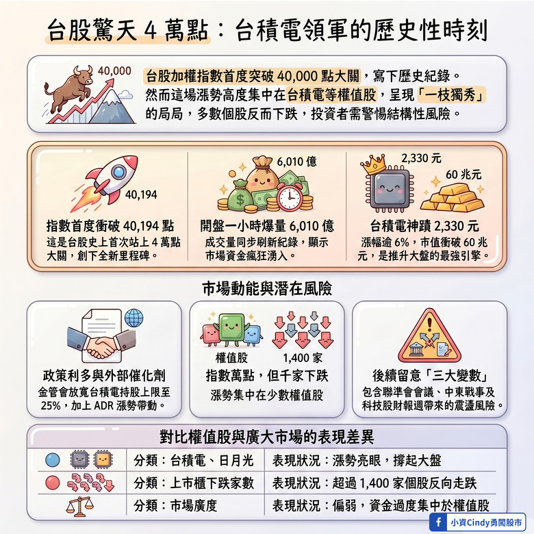 台股首度站上 4 萬點 台股寫下歷史性的一天