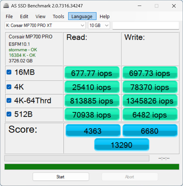 【開箱簡測】Corsair MP700 Pro XT 4TB PCIe Gen5.0 x4 NVMe SSD X870E/Z890 雙平台效能簡測 (圖多)
