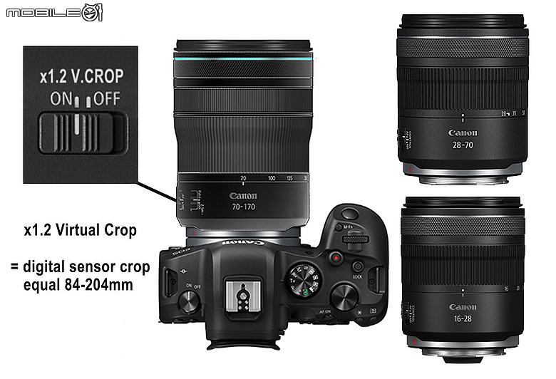 如果……RF 70-170 2.8 IS STM 具备 x1.2 虚拟裁切功能，体积小巧，重量仅 528 克……