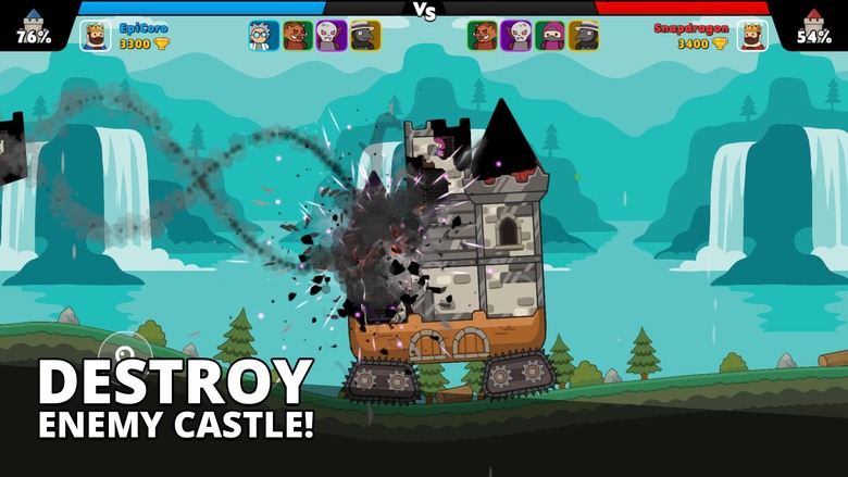 《城堡爭霸》Castle Clashers! 超爽快即時1v1 PvP攻防戰 打造最強城堡陣容 精準射擊 全面破壞地形 從塔樓到地板全部摧毀 | 升級單位、強化防禦、解鎖競技場 運用策略與操作稱霸戰場