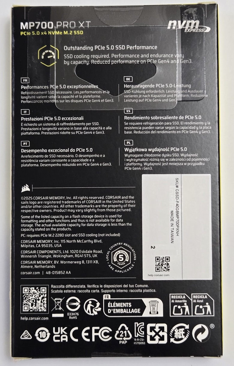 【開箱簡測】Corsair MP700 Pro XT 4TB PCIe Gen5.0 x4 NVMe SSD X870E/Z890 雙平台效能簡測 (圖多)