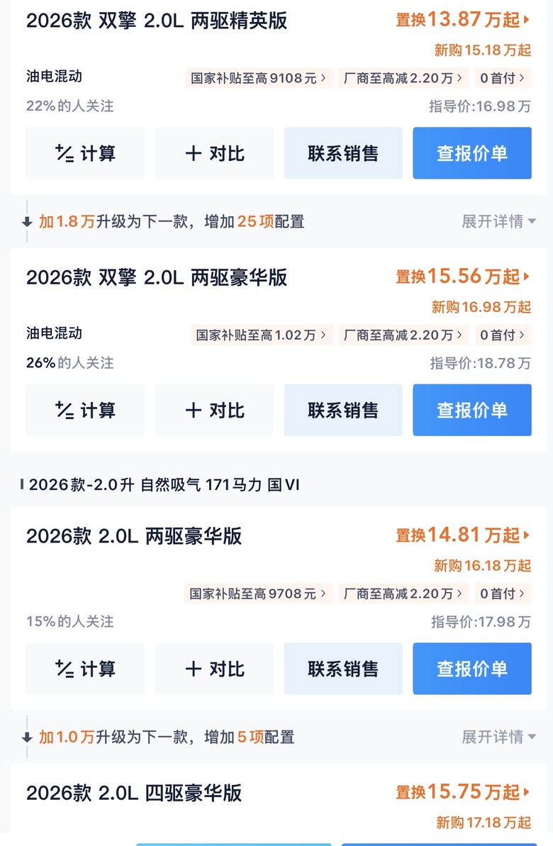 Rav4六代現在賣的比五代差是不是今年會進2.0的呢?