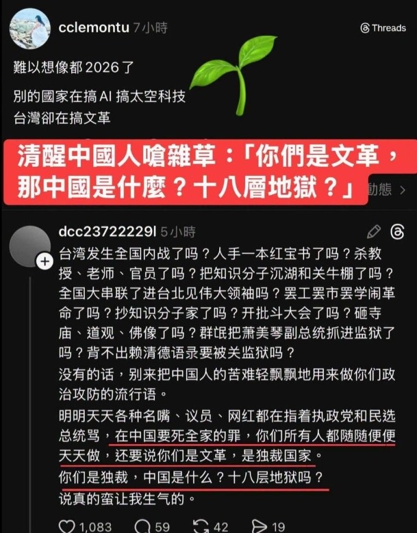 中國人：你们是独裁，中国是什么？十八层地狱吗？