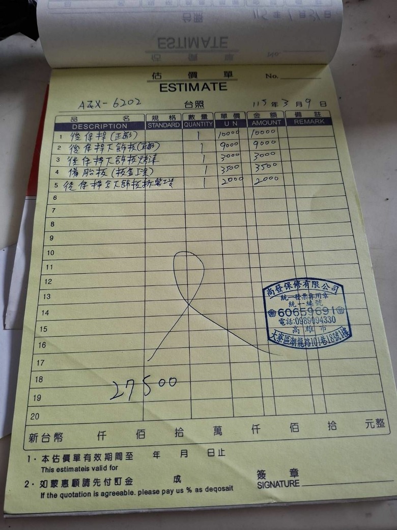 車禍賠償問題 Kia Carnival -後保險桿