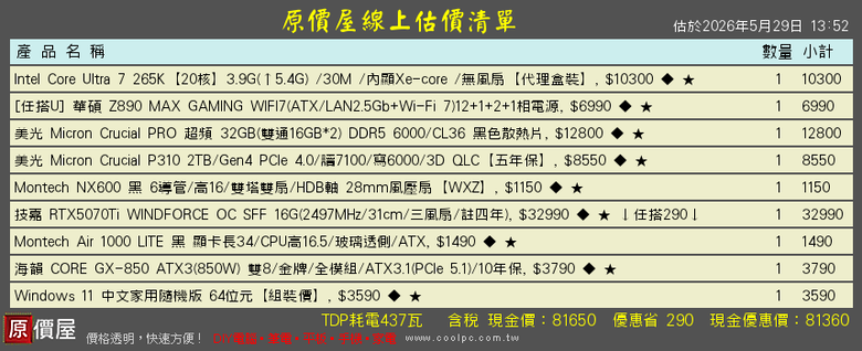 80k桌上機，菜單請大大健檢